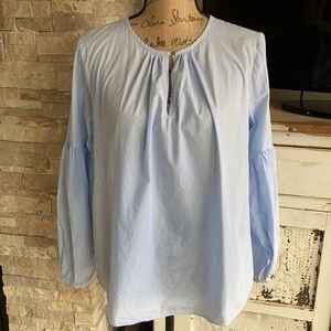 Madewell blue white stripe balloon sleeve blouse